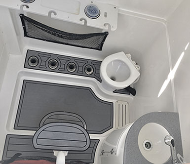 Bathroom facilities on board the Offshore Hustler charter boat